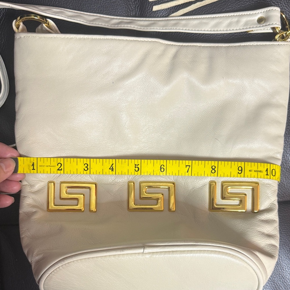 Paris Cream Leather Tassel Crossbody Bag with Gold Accents - Picture 11 of 14